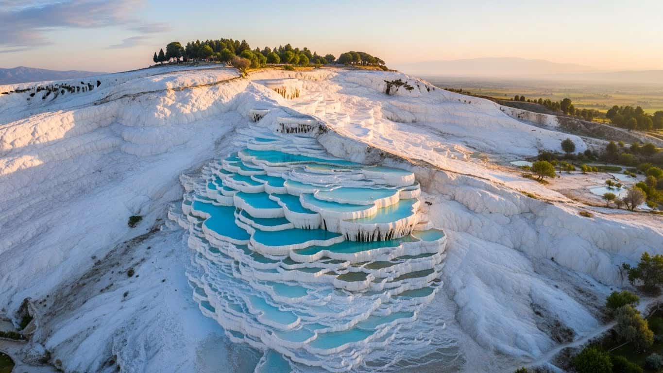 Pamukkale white travertines and thermal pools