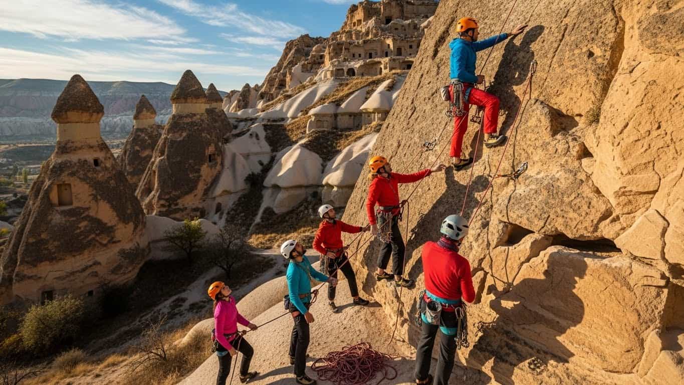 Climbing fairy chimneys in Cappadocia